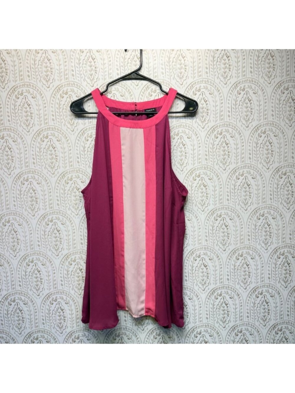 Torrid Blouse Womens 2 Pink Colorblock Chiffon Halter Neck Sleeveless Tank Top